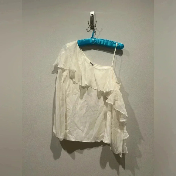 HAUTE HIPPIE Silk White Off The Shoulder Blouse / Size Medium / - Picture 3 of 10